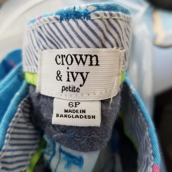 Crown & Ivy Turquoise Flamingo Cotton Chino Shorts Mid Rise 9" Inseam Size 6P - Picture 5 of 5